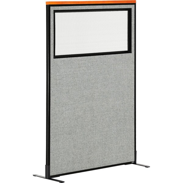 Interion By Global Industrial Interion Deluxe Freestanding Office Partition Panel w/Partial Window 36-1/4inW x 61-1/2inH Gray 694683WFGY - main